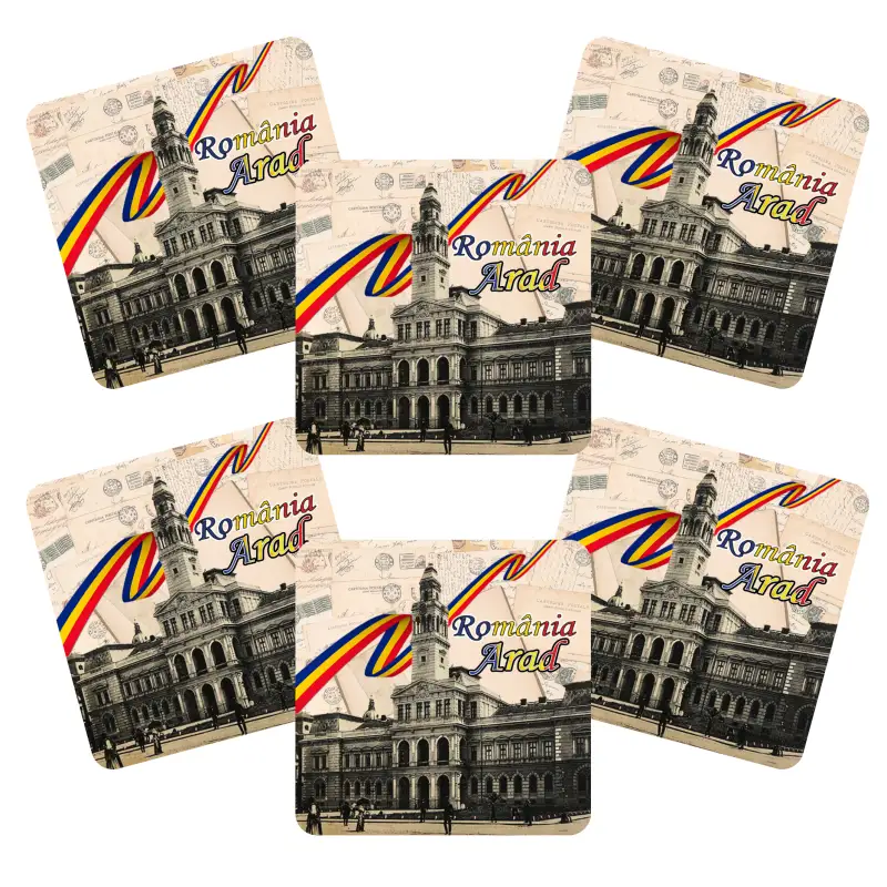 Arad romania, set 6 suporti coster din lemn, model a